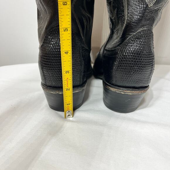 VTG Dan Post P2393 Boots Mens Cowboy Black Teju Lizard Skin Leather Western 8D - Picture 7 of 13